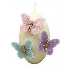 Easter Egg Candle 9.5X14cm. decorated with Wax Butterflies