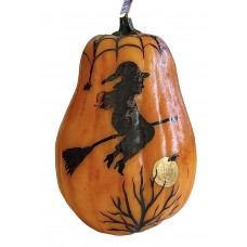 Halloween Pumpkin Candle with Handpainted Flying Witch 12X21cm.