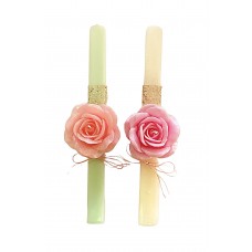 Easter Church Candle with Wax Rose Decoration